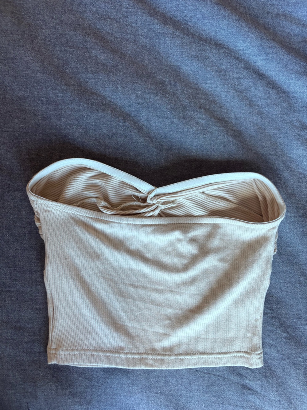 Neutral Ribbed Bow Tank Top -Cream - Picture 2 of 2
